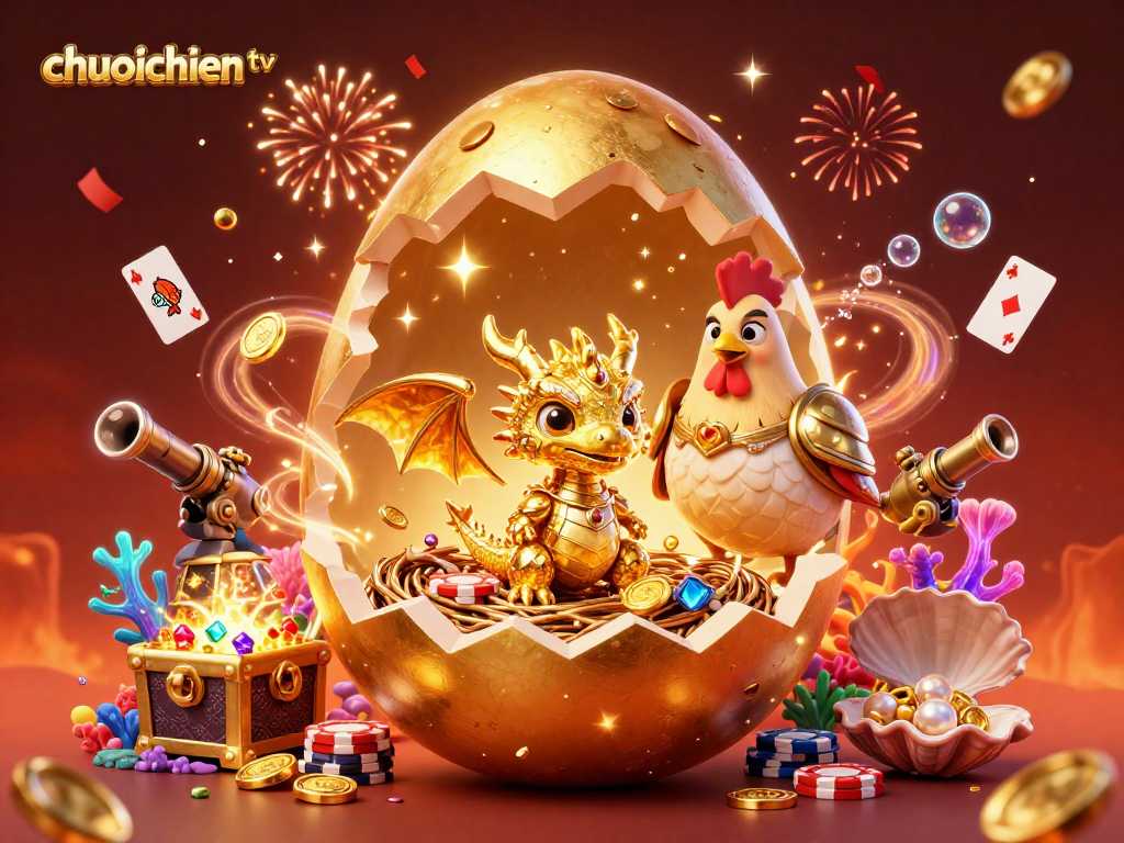 Bet on chuoichien tv and witness a golden dragon triumphantly emerge amidst vibrant casino elements.