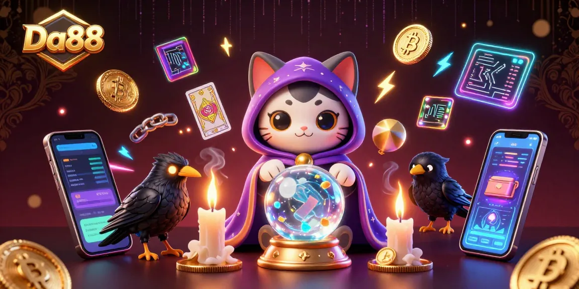Engage with Da88's vibrant online casino environment featuring 3D mystical elements and crypto displays.