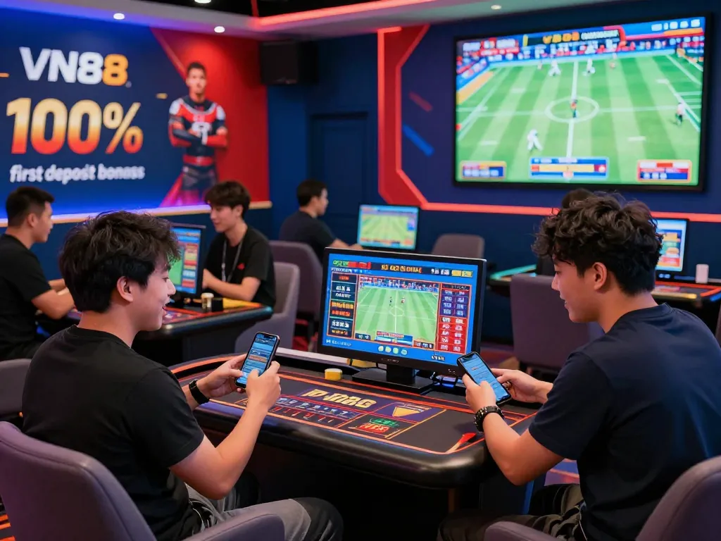 Engaged players enjoying VN88 online gambling platform with vibrant graphics and live dealer interactions.