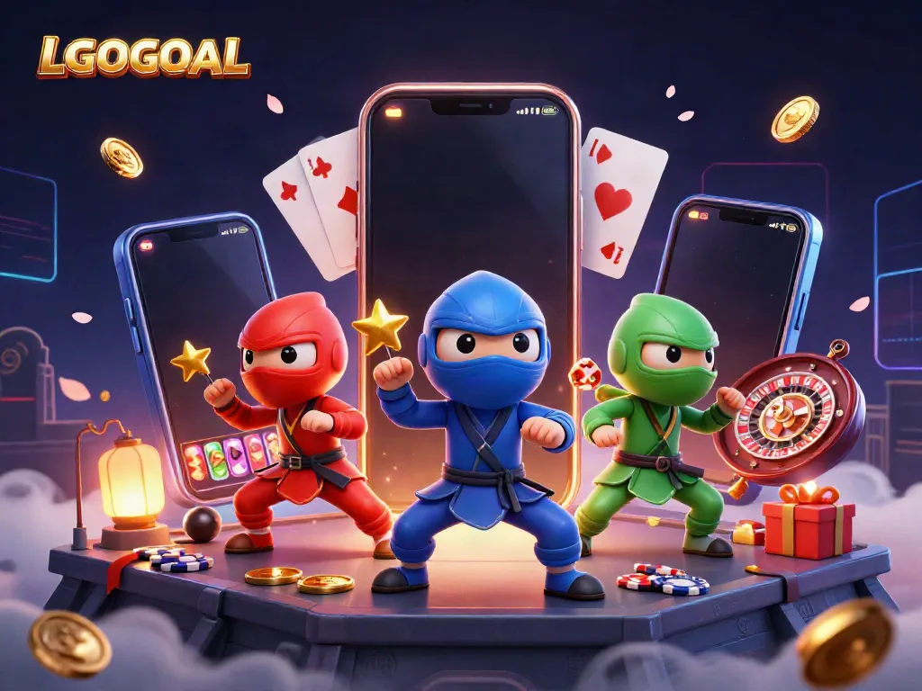 Experience the excitement of betting with LGOGOAL's vibrant and dynamic casino scene featuring chameleon ninjas and slot games.