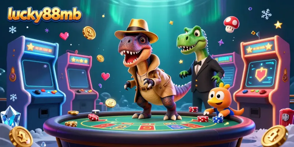 Experience thrilling gameplay at lucky88mb with cartoon characters engaging in casino fun.