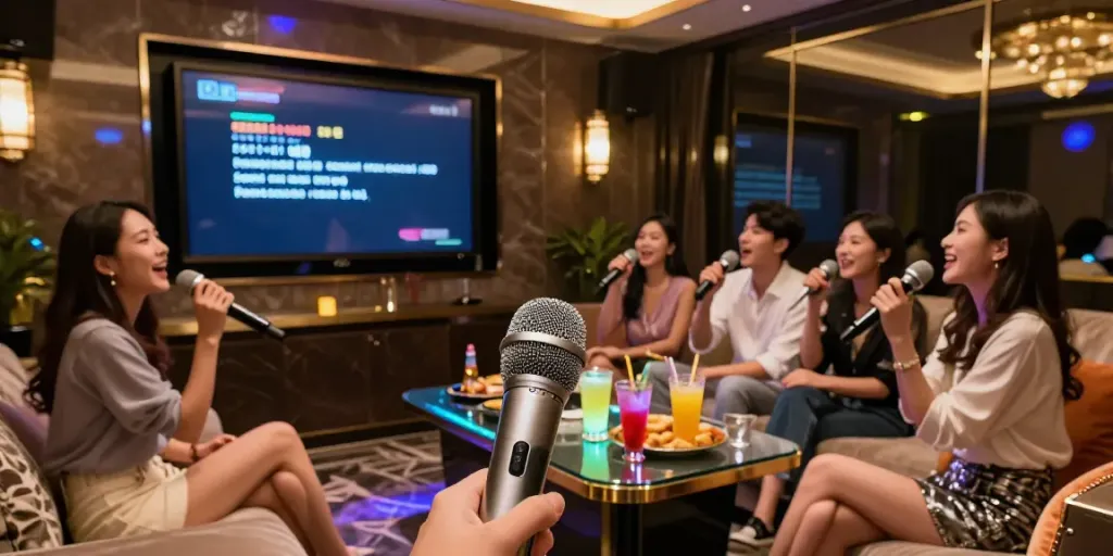강남 달토 프리미엄 가라오케에서 즐거운 시간 보내는 친구들