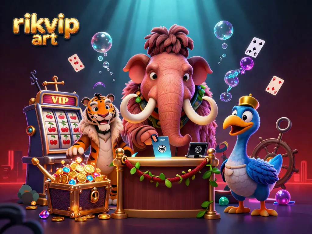 Experience the exciting world of rikvip art with a vibrant 3D casino scene featuring whimsical characters and dynamic game elements.