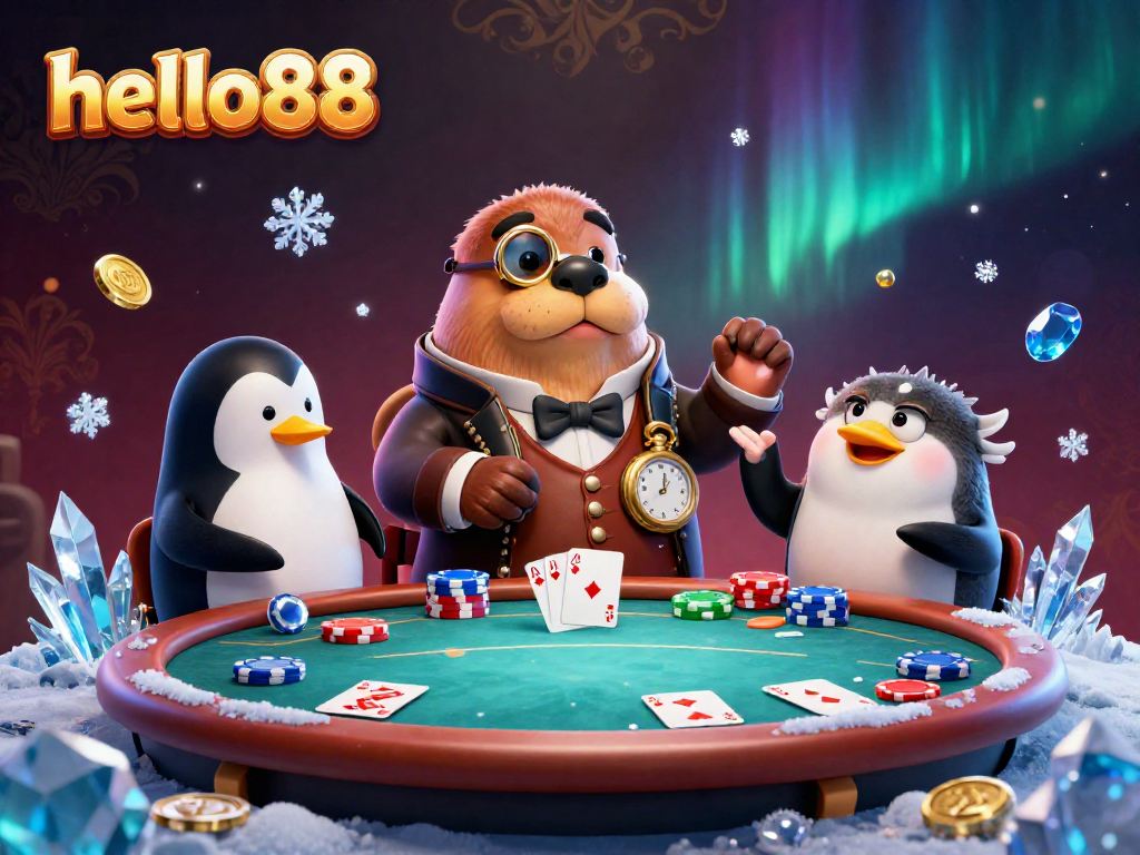 Experience vibrant gaming adventures at hello88 with unique characters at an underwater poker table.