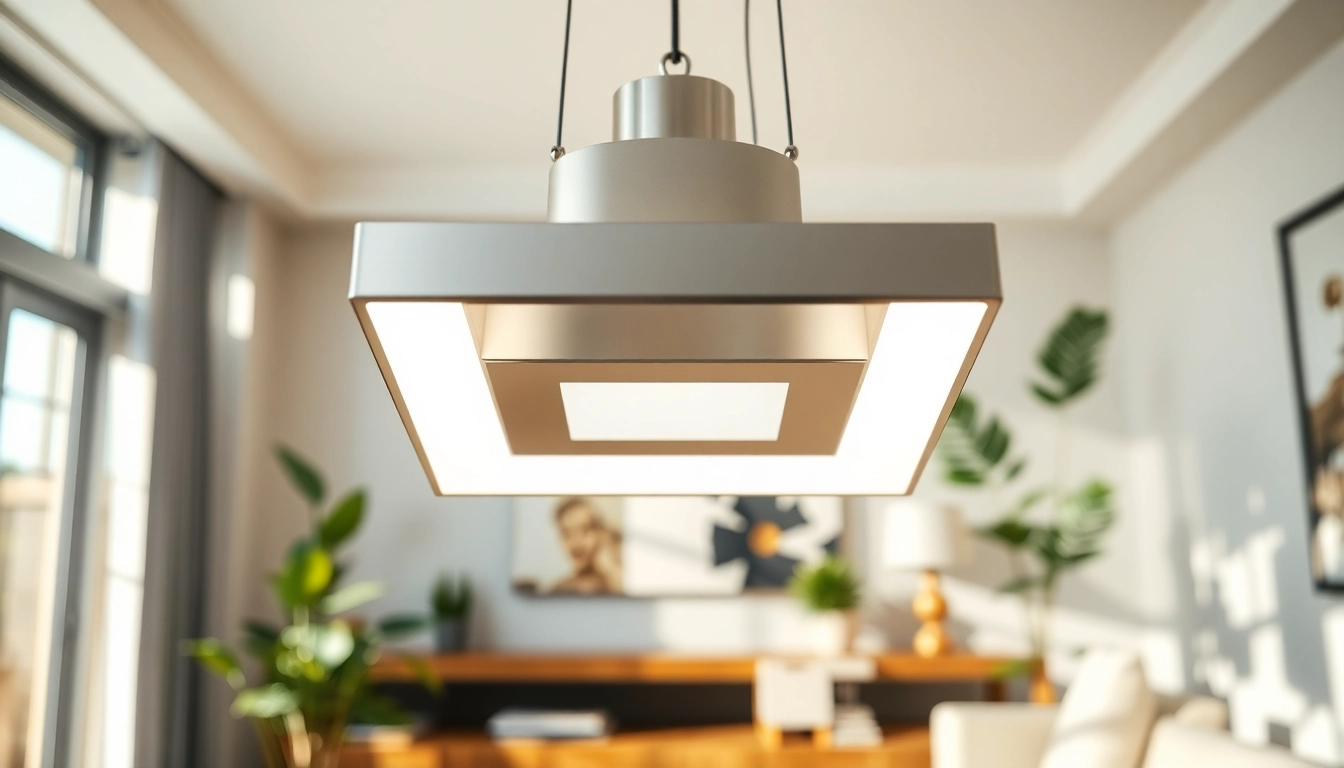 Stylish square light fixture illuminating a modern living room with a cozy ambiance.