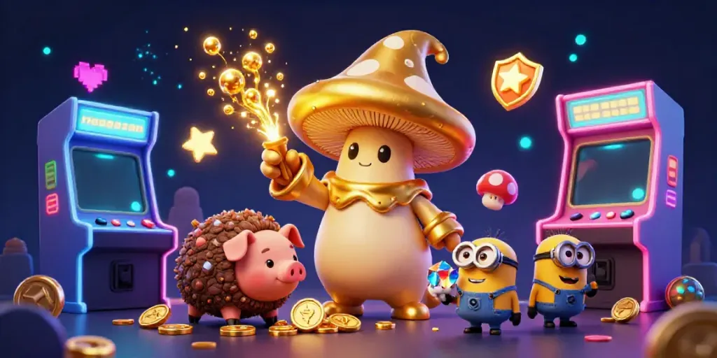 Experience the magic and gold of PG88 COM with a whimsical casino scene filled with playful characters and game elements.