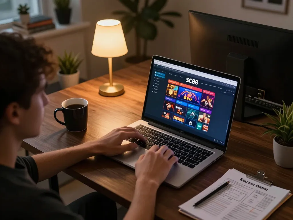 Engaging with SC88 online casino interface from a cozy home gaming setup