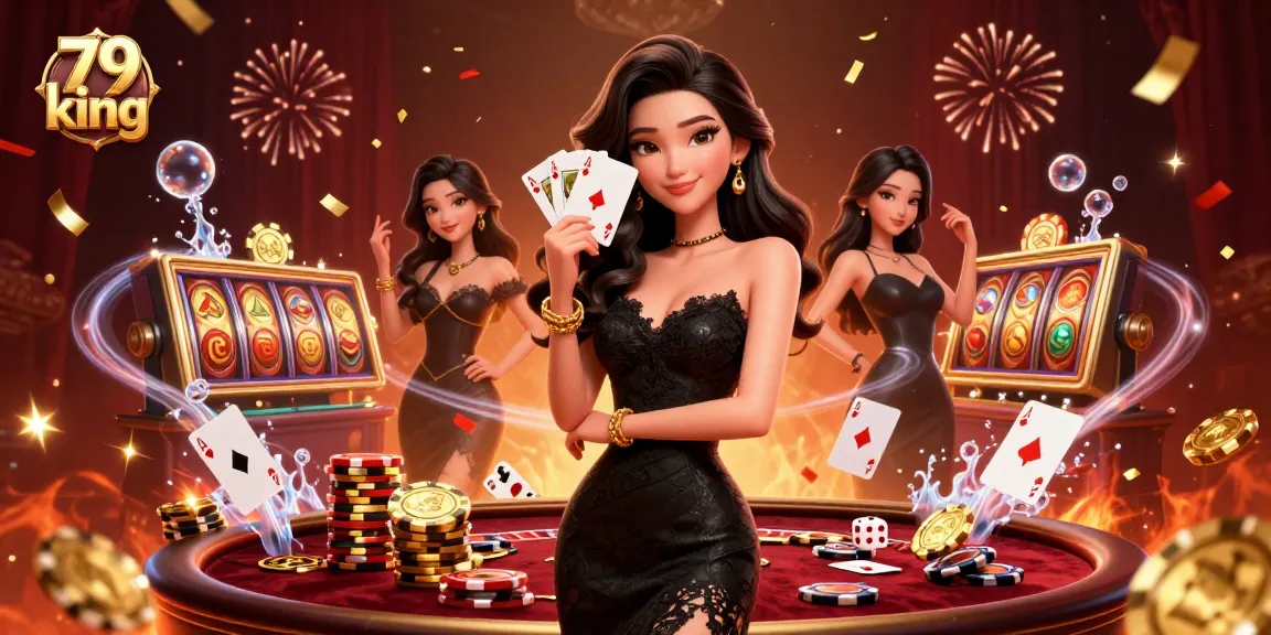 Winning big at the 79 king casino with ace cards and vibrant game elements surrounding.