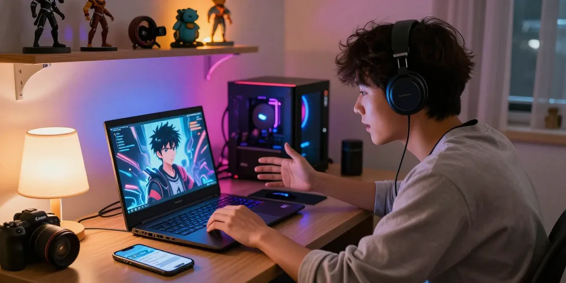 Engaging moment of a user interacting with character ai nsfw in a cozy bedroom setting.