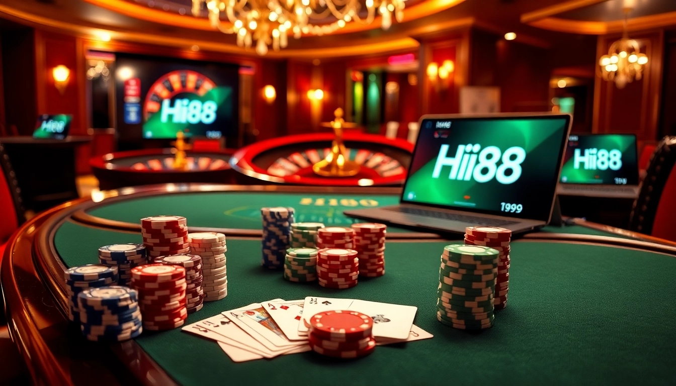 Experience thrilling poker games with Hi88's luxurious casino ambiance and vibrant betting action.