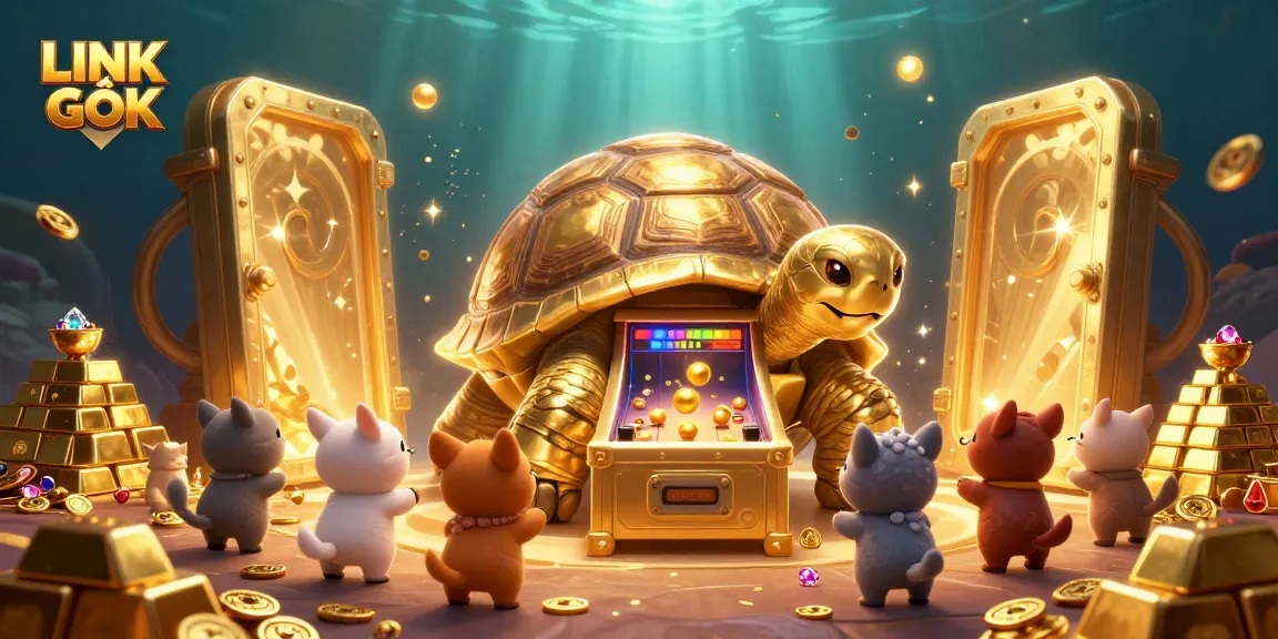 Engage in thrilling gameplay at LINK GỐC, featuring golden tortoise pinball and vibrant treasures.
