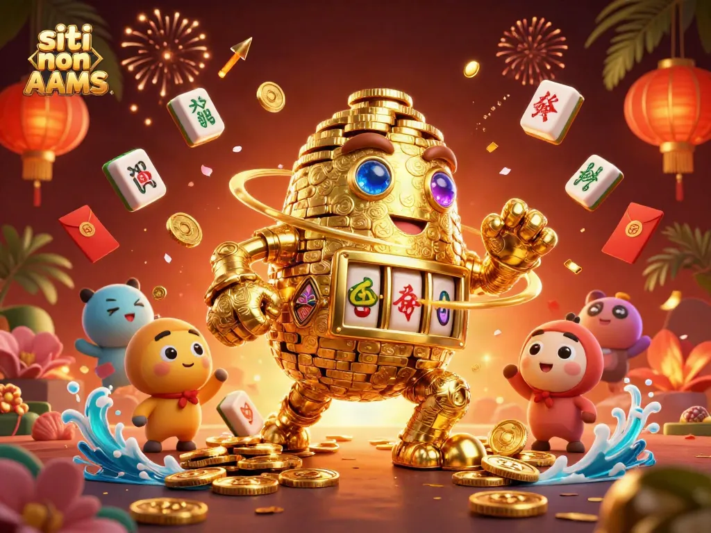 Gioca nei migliori siti non AAMS con un golem d'oro circondato da simboli delle slot e monete luccicanti.