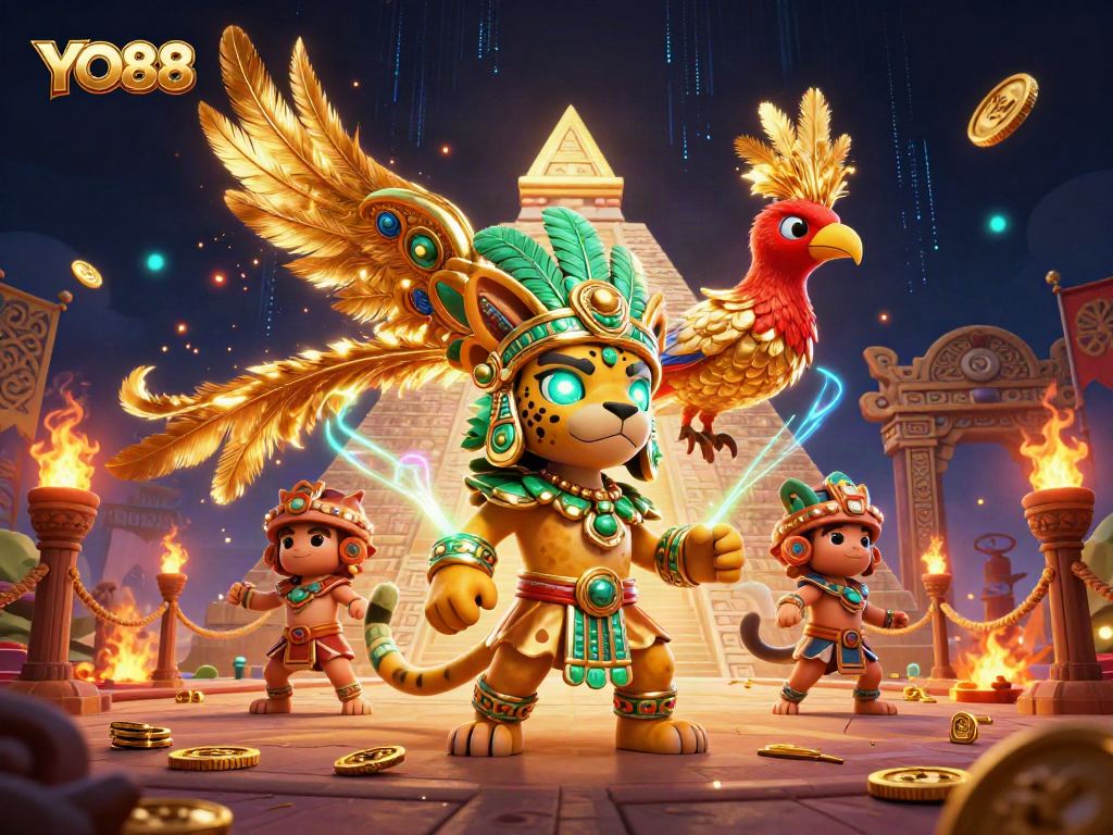 Experience thrilling gameplay at YO88 with vibrant illustrations of ancient themes and casino elements.