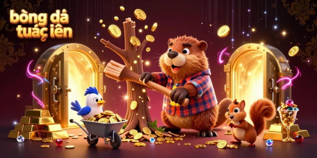 Experience bóng đá trực tuyến with dynamic scenes of beavers collecting gold, ideal for sports betting.