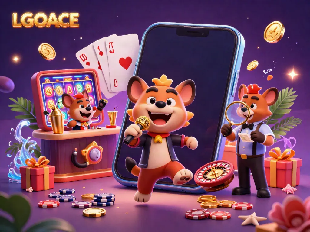 LGOACE showcases an engaging 3D cartoon casino scene with hyenas in vibrant roles, enhancing the gaming experience.