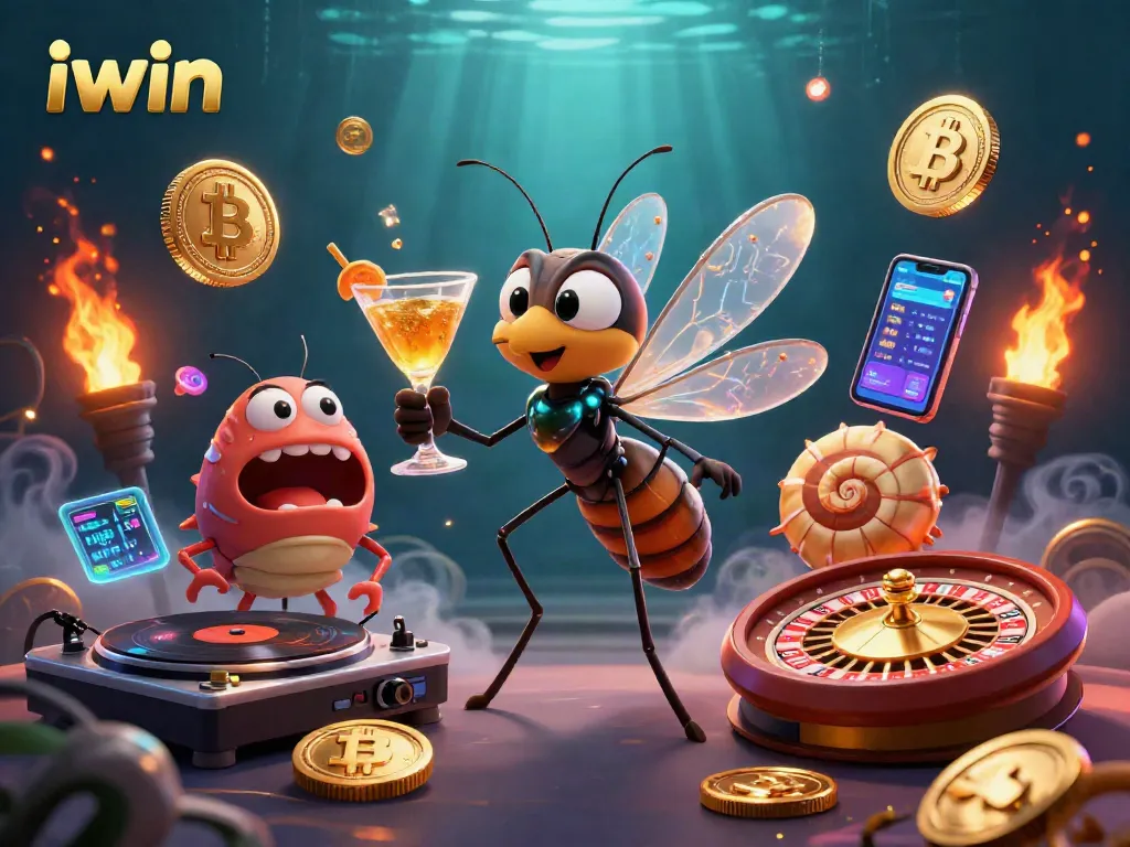 Engage with iwin's casino excitement featuring vibrant characters and crypto theme.