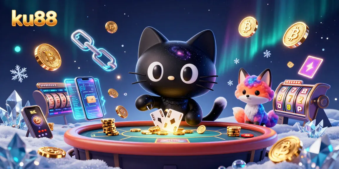 Engage with ku88's exciting cosmic casino, featuring lively characters and gambling elements.