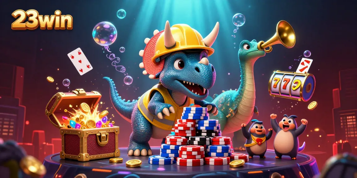 Experience thrilling moments at 23win with vibrant casino action featuring cheerful dinosaurs and jackpot excitement.