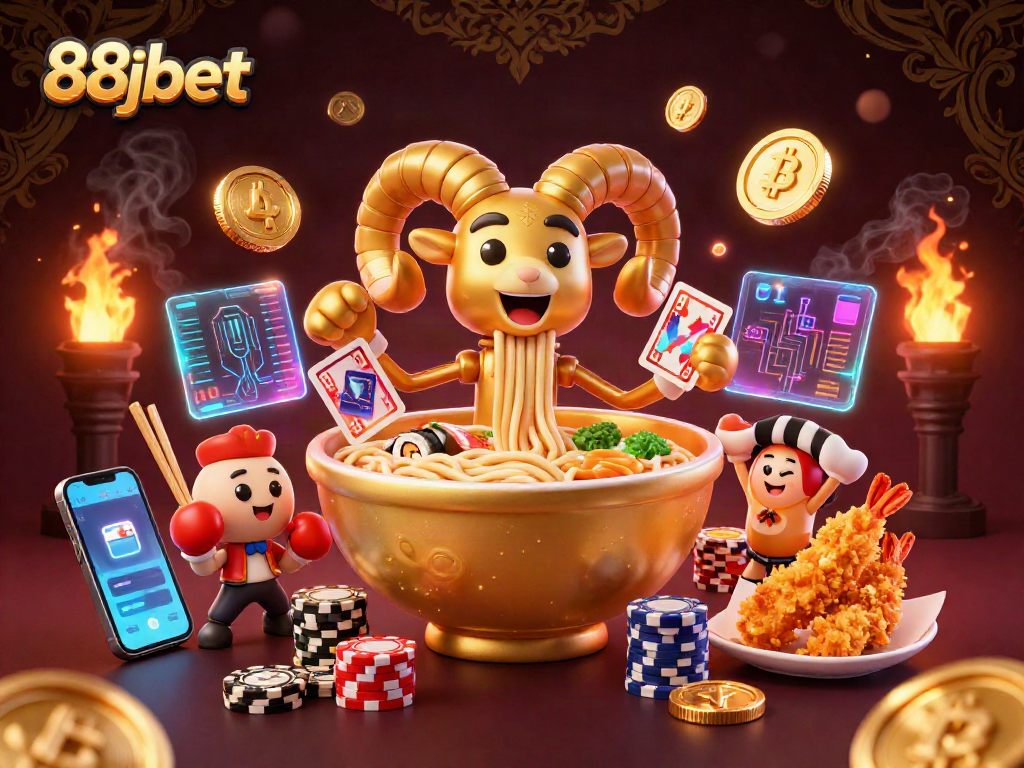 Experience the thrill of 88jbet with vibrant 3D illustration of casino characters and crypto elements.