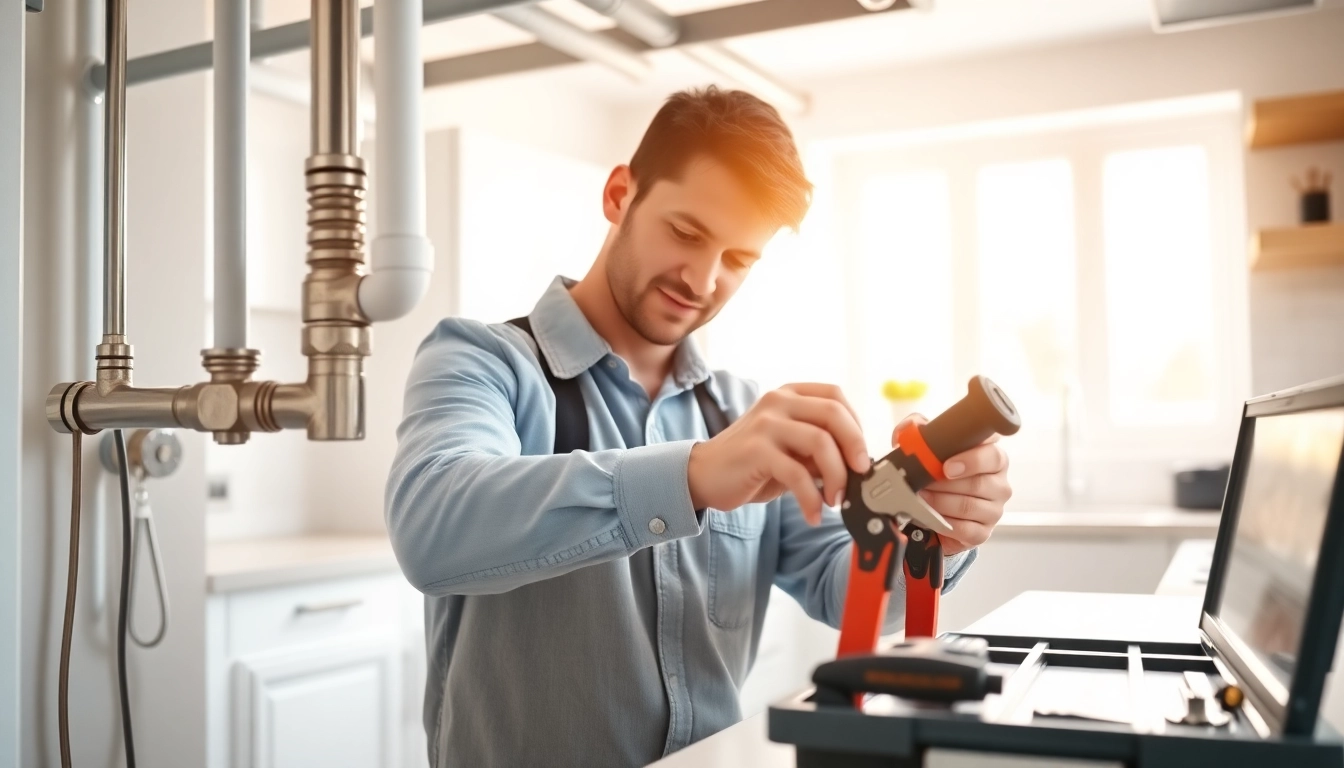 Professional plumber near me working on kitchen plumbing installation, showcasing skill and craftsmanship.
