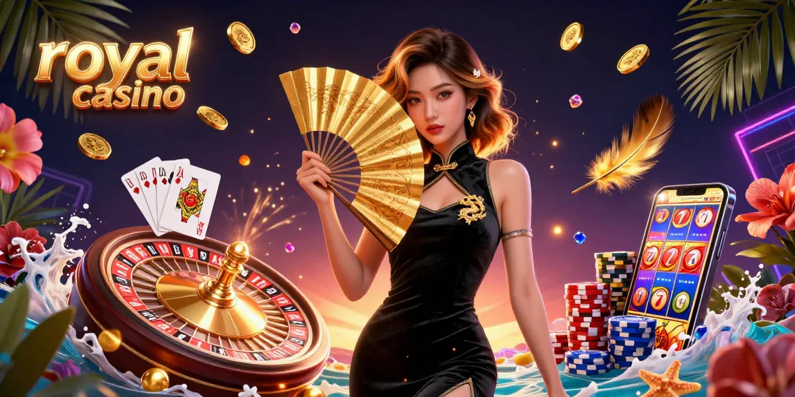 Experience the excitement of royal casino gaming with a vibrant 3D illustration featuring cascading coins and dynamic elements.