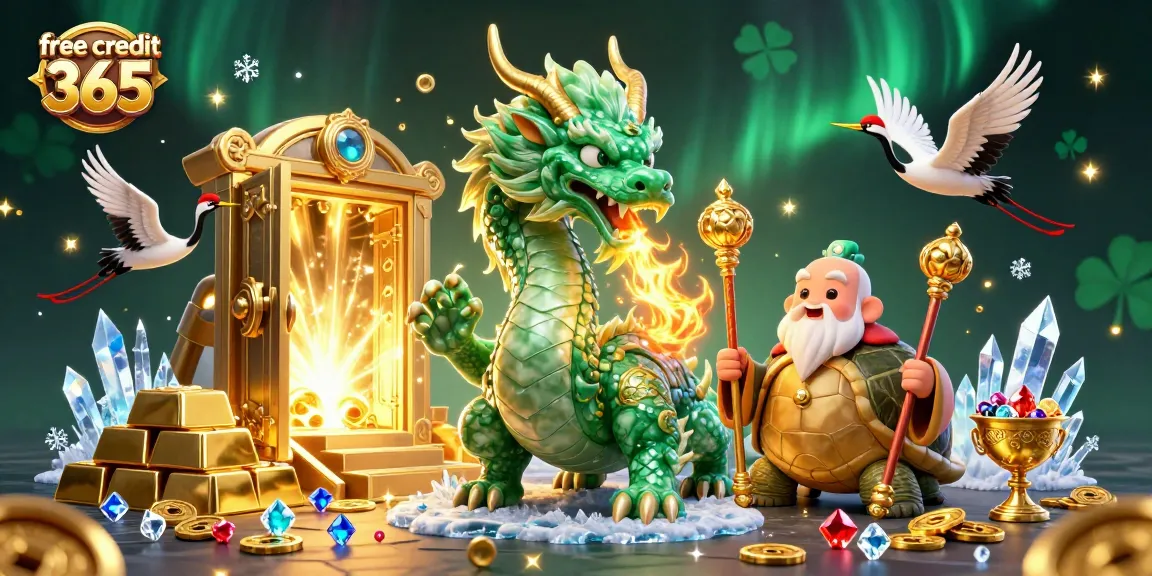 Experience the thrill of winning with free credit 365 at vibrant online casinos featuring lucky symbols and treasures.