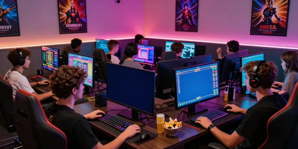 Gamers at bro138 enjoying high-availability slot games in a modern lounge.