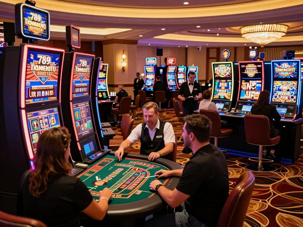 Experience thrilling gameplay with 789 casino slots and roulette, players immersed in action.