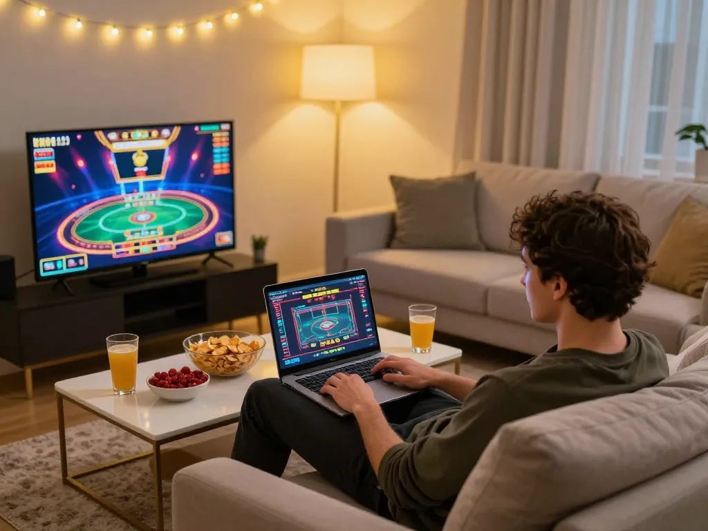 Person enjoying an engaging online casino game on their laptop with lienminhkjc brand interface.