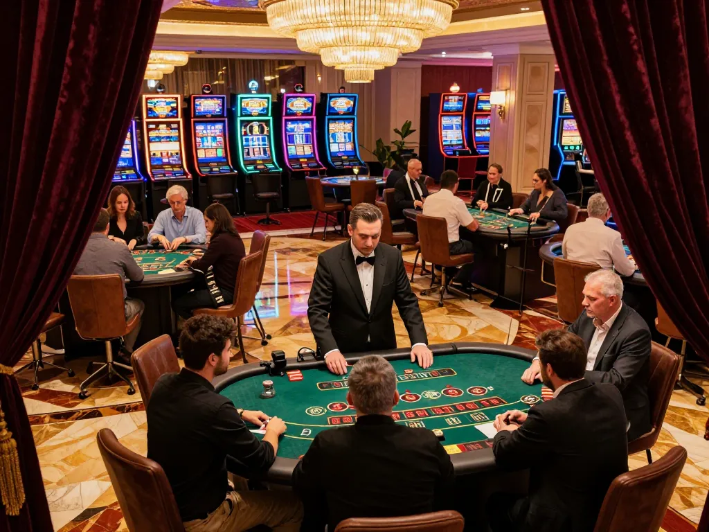 GG88 players engaged in strategic blackjack gameplay at a vibrant casino floor.
