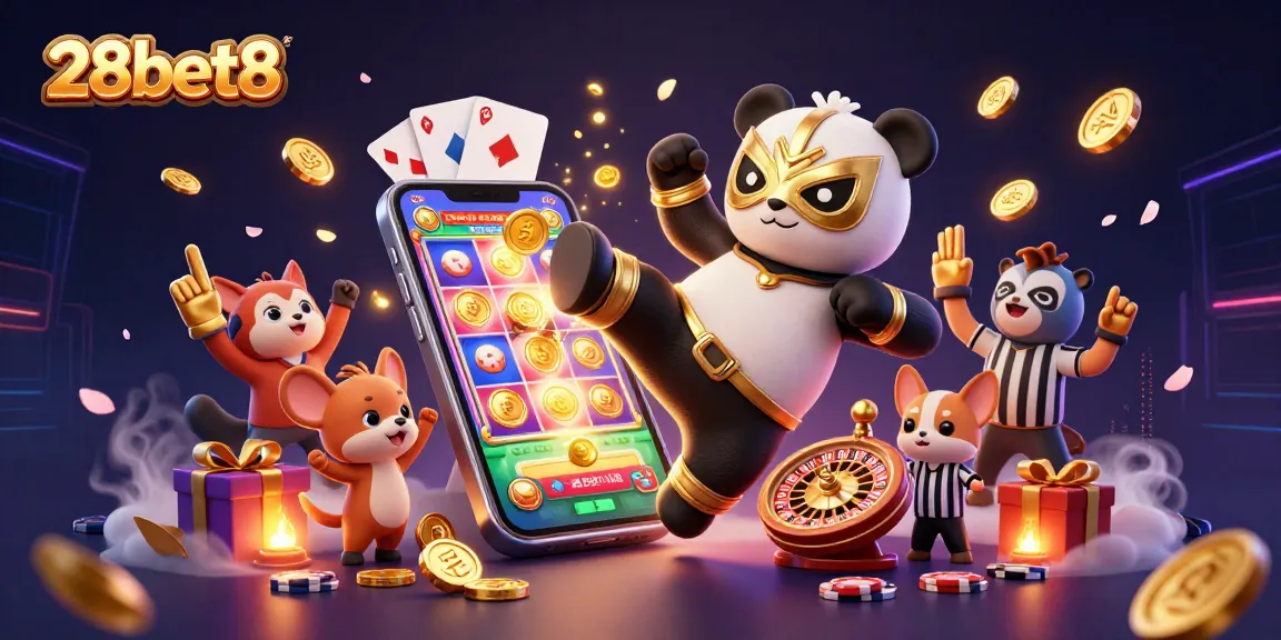 Experience thrilling gaming action with 28bet8 as the panda wrestler leads the fun in a vibrant casino.