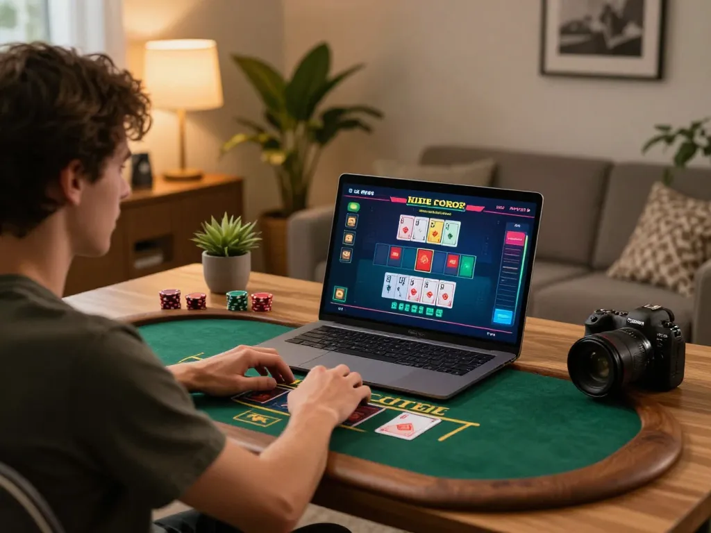 Engaging with live dealer blackjack at home through https://ae888a.ru.com/, showcasing strategy and comfortable setup.