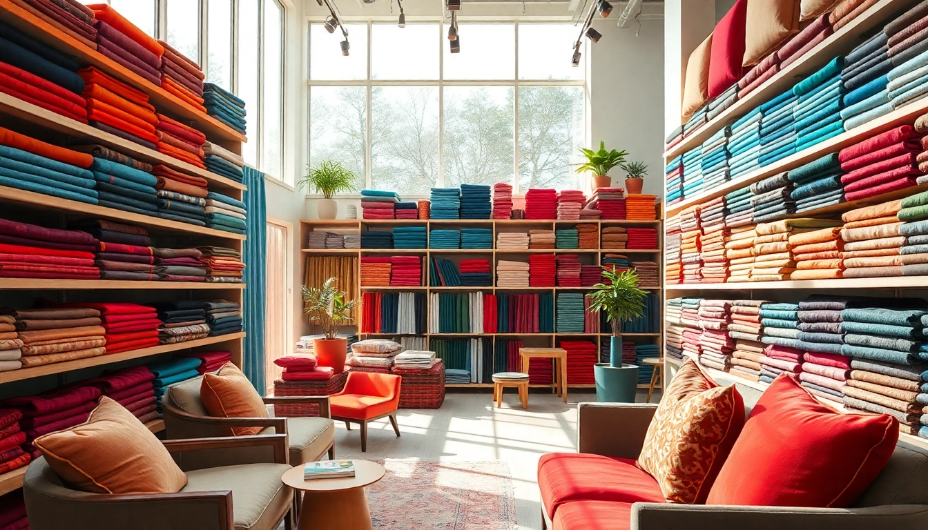 Bekijk stoffen webshop nederland met kleurrijke stoffen en een uitnodigende winkelinterieur.