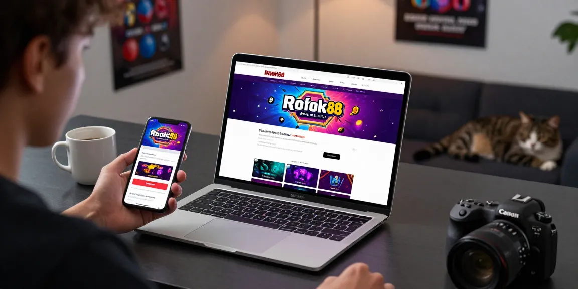 Seamless rokok88 daftar registration process on a modern laptop at a stylish desk, capturing the thrill of online gaming.