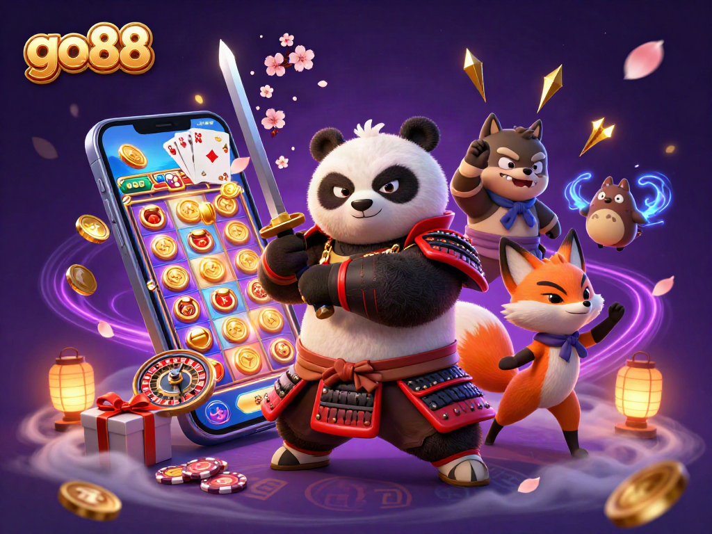 Unleash winning strategies with go88 in an exciting casino illustration featuring vibrant characters.
