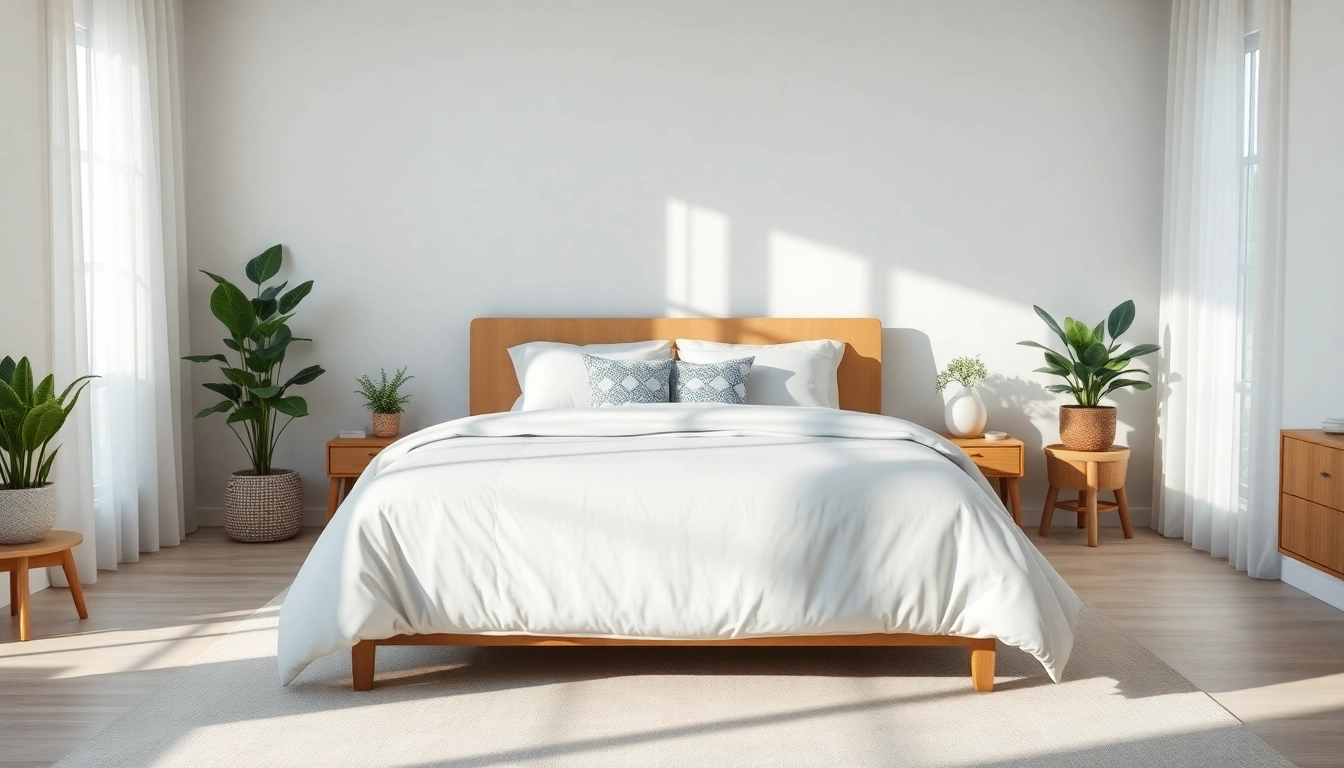 Illustration of queen bed dimensions in a stylish bedroom featuring modern decor.