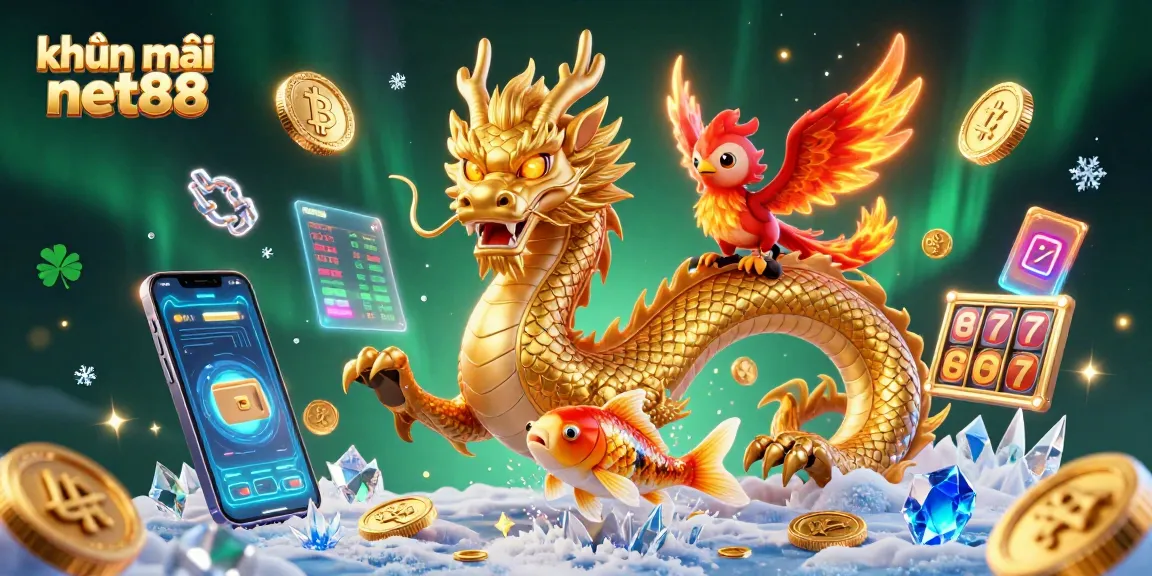 Experience exciting khuyến mãi net88 with a dazzling dragon and vibrant casino elements.