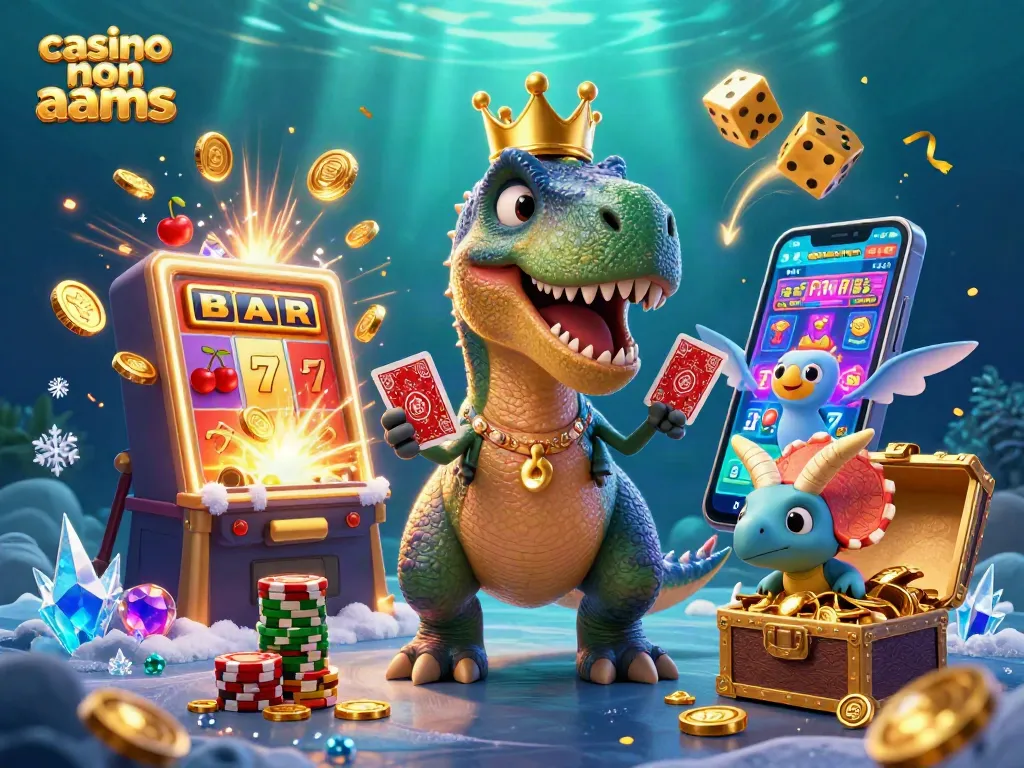 Gioca nei casino non AAMS con divertenti personaggi mentre il T-Rex tenta di mescolare le carte e il baby triceratops impila fiches.