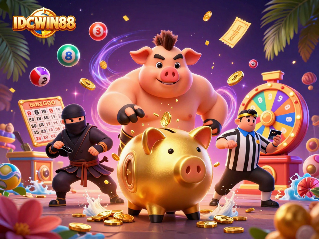 Experience the thrill of IDCWIN88 with vibrant lottery elements and dynamic gameplay in a fun, cartoonish style.