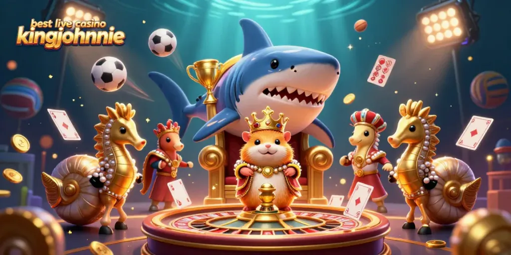 Experience the thrilling environment of the best live casino King Johnnie with our vibrant 3D illustration.