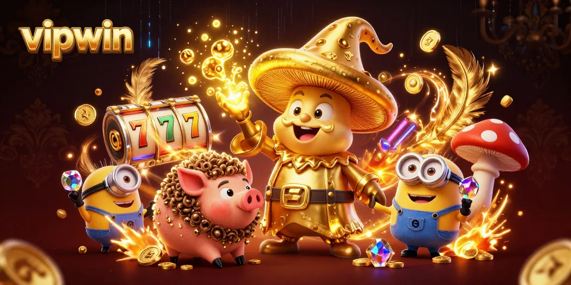 Experience the excitement of vipwin with a magical 3D illustration of slots and fantasy characters.