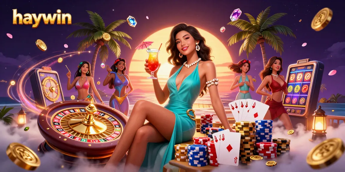 Join the excitement at haywin with a glamorous woman celebrating in a vibrant casino scene.
