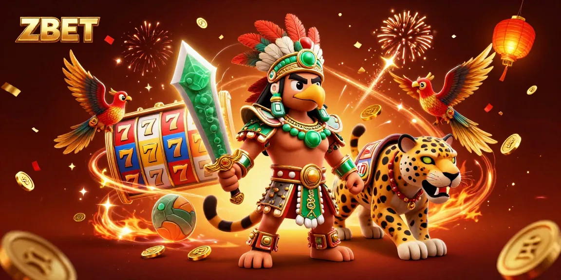 ZBET slot game excitement with Aztec warriors and golden coins falling