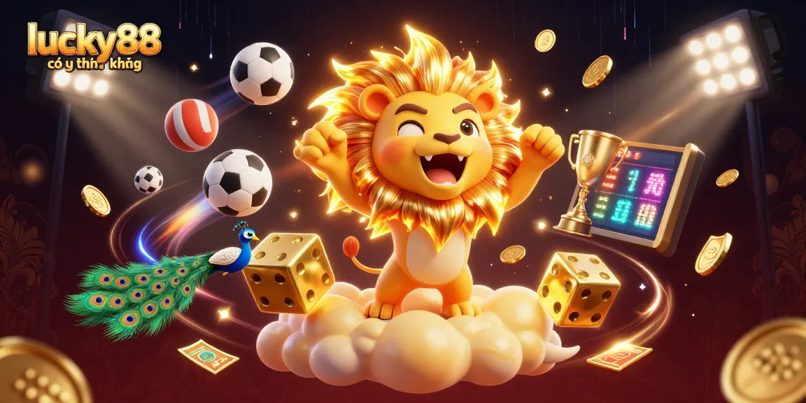Experience lucky88 có uy tín không with dynamic 3D illustration showcasing vibrant casino elements and energetic characters.