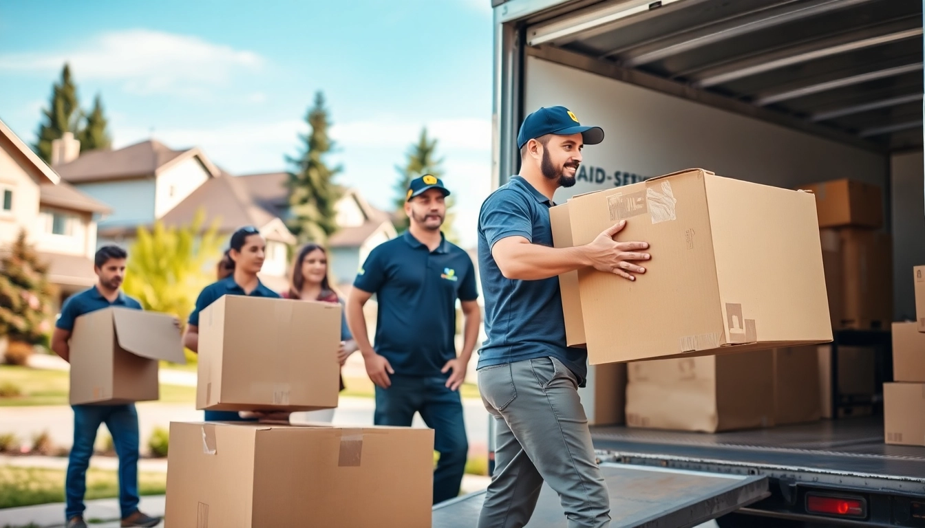 Calgary movers expertly loading boxes into a truck, showcasing teamwork and professionalism.
