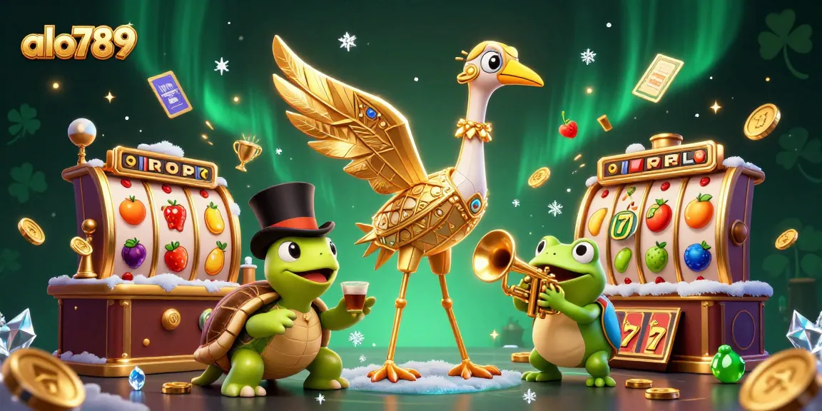 Experience thrilling gameplay at alo789 with vibrant slot reels and dynamic characters in a lively illustration.