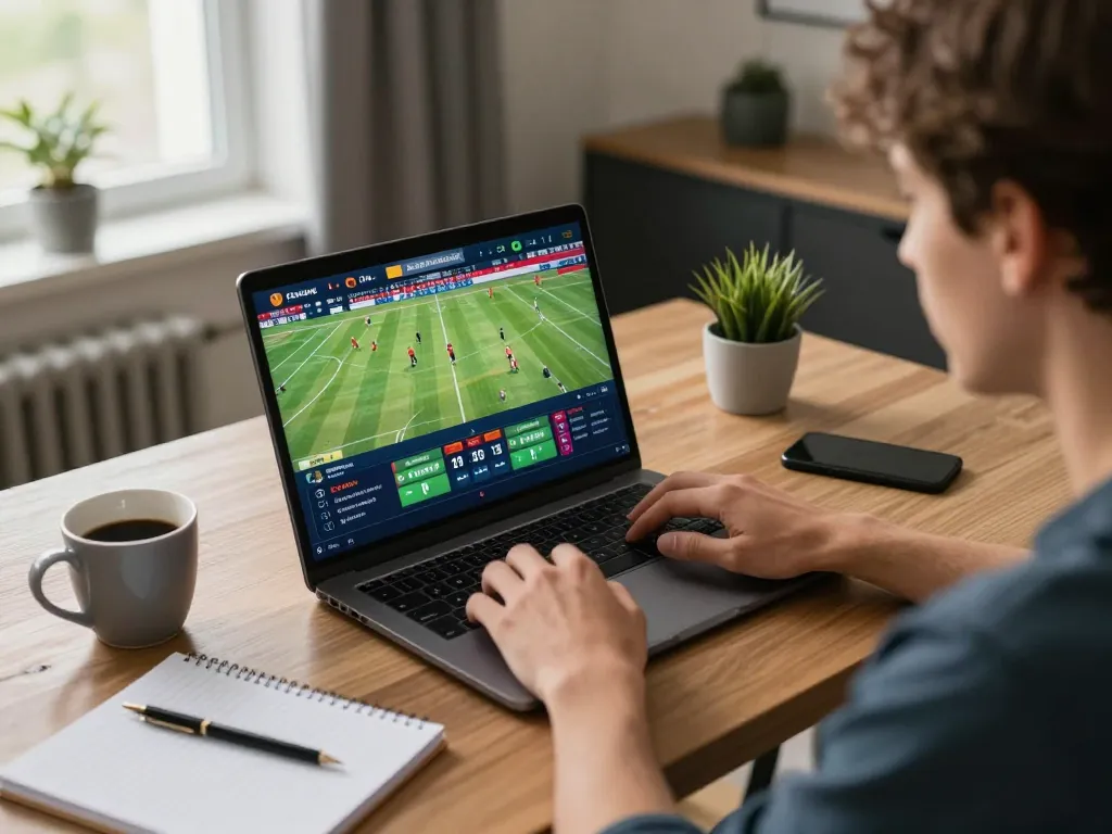 Player engaging with sc88 online sports betting on laptop with strategy notes
