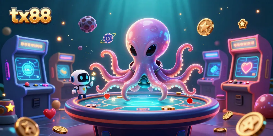 Experience thrilling poker gameplay with tx88's alien octopus dealer amidst cosmic excitement.