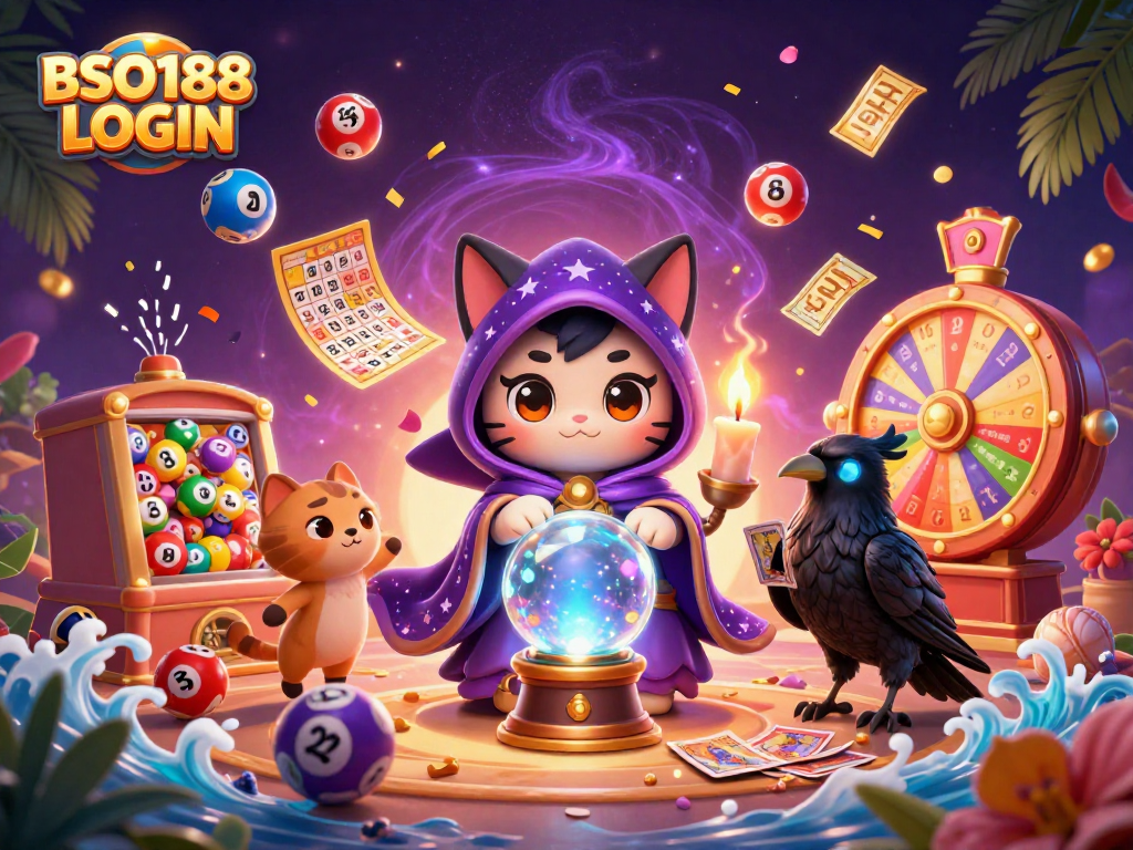 Experience thrilling BSO188 LOGIN gameplay with engaging characters, lottery elements, and dynamic casino visuals.