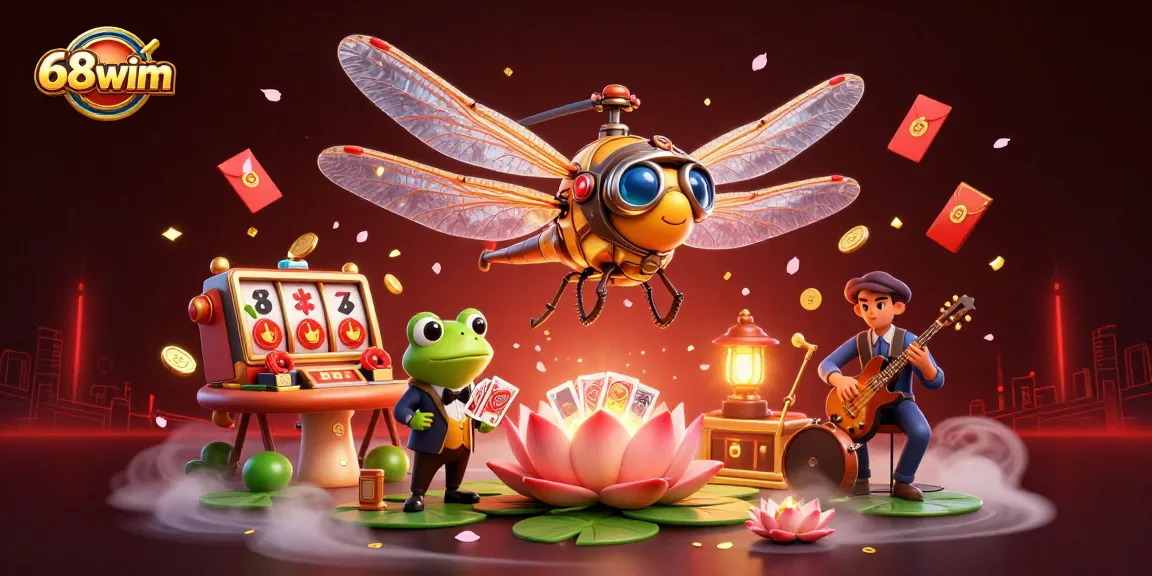 Experience dynamic gameplay with 68wim at a vibrant casino scene featuring animated characters.